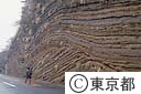 大島町の都道の切り通し、地層が良く見える