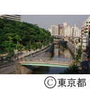 新宿区を流れる神田川、緑は江戸川公園