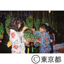 浅草寺のホオズキ市で、鉢を選ぶ浴衣の女の子
