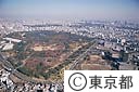 代々木公園と国立代々木競技場第一体育館（空撮）