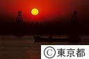 東京港の日没（大井コンテナ埠頭）
