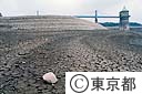水不足で湖底がひび割れした山口貯水池