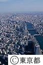 隅田川とビル群（空撮）