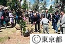 鈴木知事夫人と首相夫人により桜の木植樹