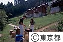 ログハウスに泊まり、青空の下でバーベキュー