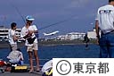 多摩川河口で釣りをする人達、バックは羽田飛行場