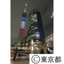 トリコロールにライトアップされた東京スカイツリー