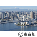 空撮 富士山とレインボーブリッジ